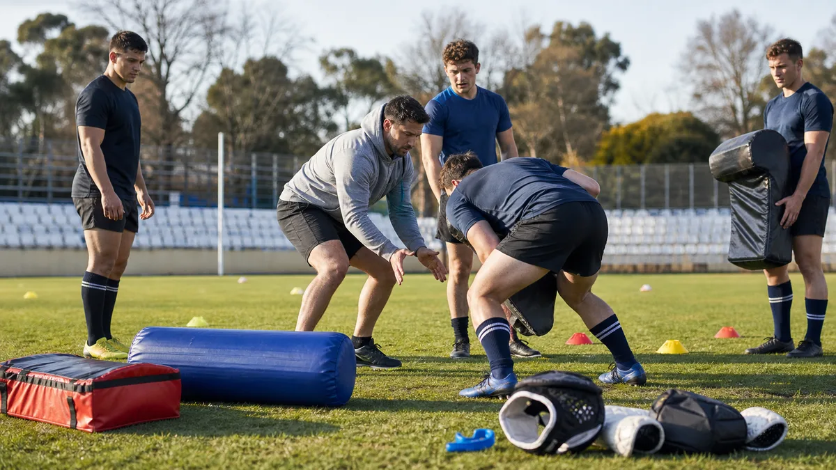 Entrenamiento de deporte de contacto con técnica controlada y equipo de protección